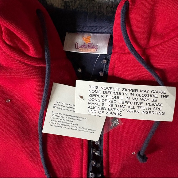 Quacker Factory Red Patriotic Rhinestone Zip Hoodie Americana Navy Small NWT - Picture 3 of 7